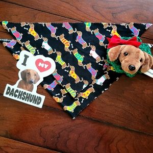 2 Mini Dachshund Bandanas Dachshund Magnet Plush Doxie Toy/Ornament